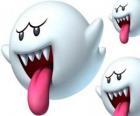 Super Mario Bros oyunu Boo. Boos keskin dişleri ve uzun dilleriyle spektral yaratıklar